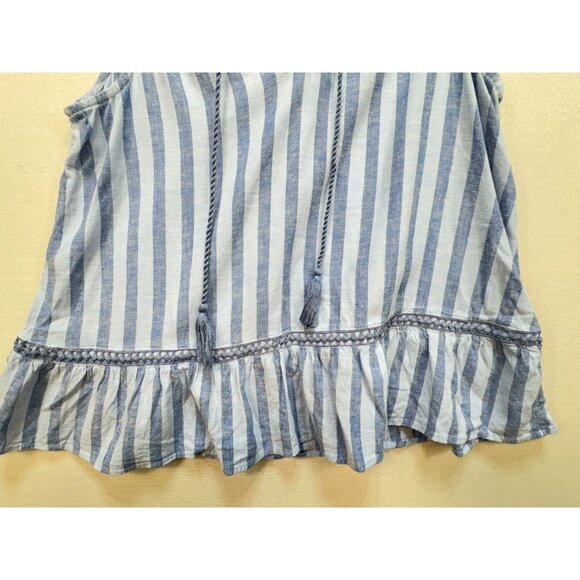 Crown & Ivy Womens Peplum Blouse Top Size M BlueStriped Sleeveless Linen Blend - Picture 6 of 12